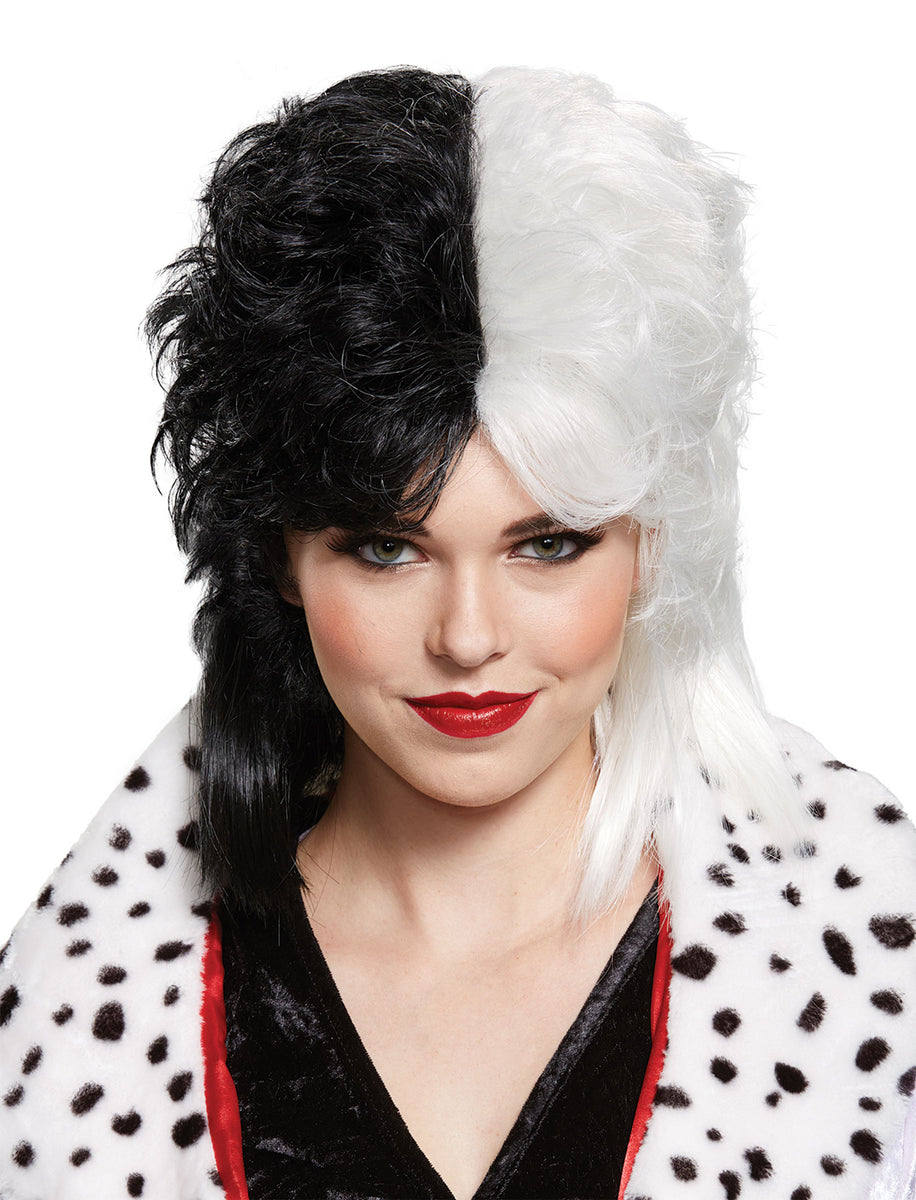 Cruella De Ville Perücke – Schwarz-Weiß, 101 Dalmatiner Fancy Dress, Einheitsgröße