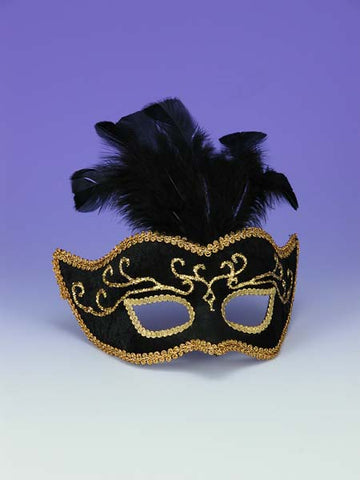 Women's Black Half Mask with Gold Trim