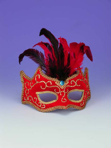 Women's Red Half Mask with Gold Trim
