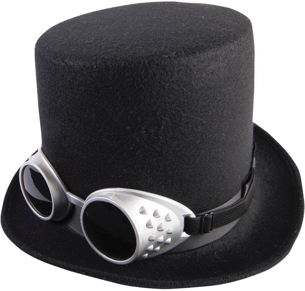 steampunk goggles black Steampunk Hat W/Goggles-Black – Halloween Hallway