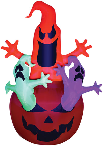 Airblown Pumpkin with Neon Color Ghosts Trio