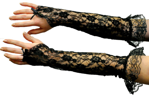 Gloves Bk Lace Fingerless Elbow