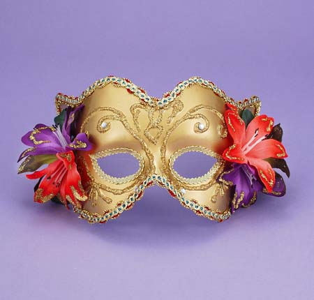 Women's Gold Venetian Mask with Flowers