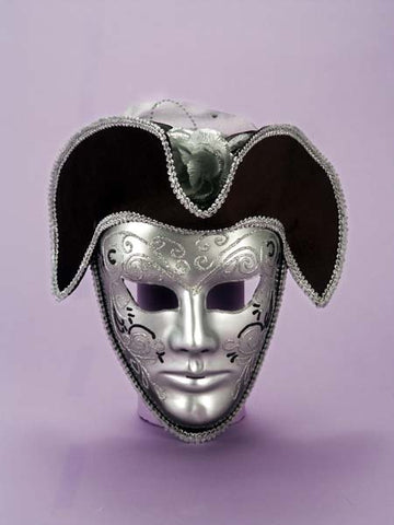 Men's Silver & Black Venetian Mask