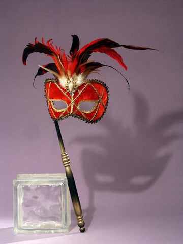Women's Red Venetian Mask with Stick