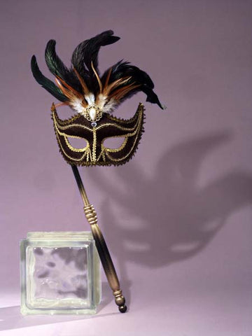 Women's Black Venetian Mask with Stick
