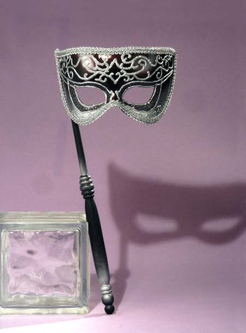 Women's Silver Venetian Mask with Stick