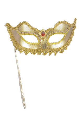 Women's Gold Venetian Mask with Stick