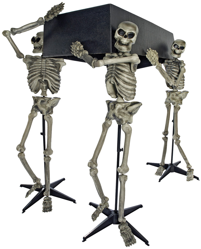 Halloween skeletons carrying 2024 coffin