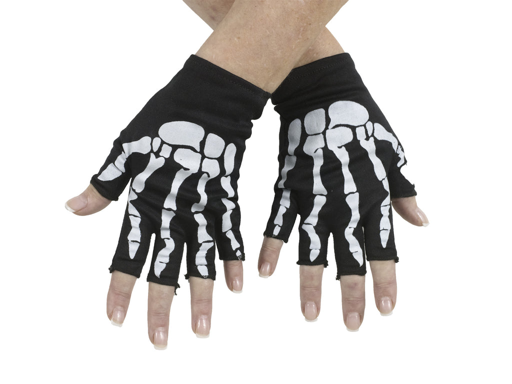 Skeleton Black Fingerless Gloves