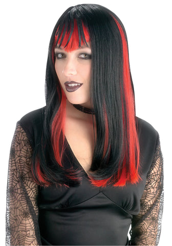 Black Widow Wig with Red
