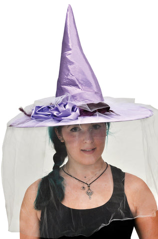 Witch Hat Purple Satin with Feather