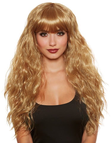 Long Relaxed Beach Wave Wig With Bangs - Adult