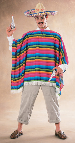 Hicarer 3 Pièces Costume Carnaval Mexicain – Poncho Serape Coloré + Moustaches + Faux Cigare – Fiesta Mariachi Cosplay Adulte
