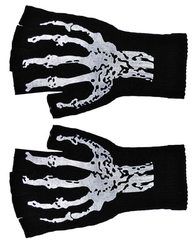 Skeleton Print Short Fingerless Gloves