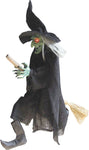 42" Flying Green-Faced Witch On A Broom