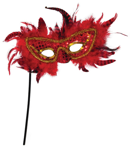 Women's Feather Mask with Stick - Assorted Colors