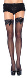 Sheer Lace Top Thigh-Highs with Satin Bow