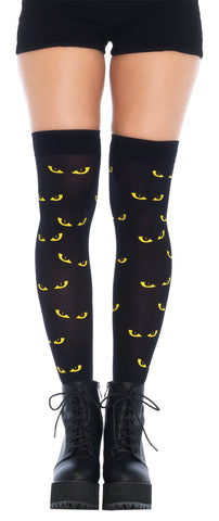 Opaque Spooky Eyes Printed Thigh-Highs