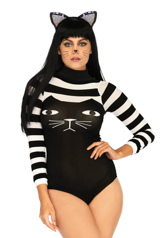 Women's Nylon Spandex Striped Cat Bodysuit