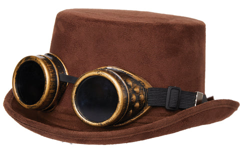 Faux Suede Hat with Goggles - Adult